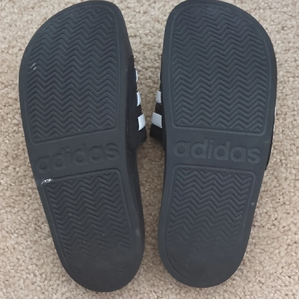 Adidas Black and White Striped Slides